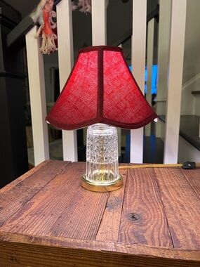 Vintage Reconditioned 14” Red Table Lamp with Crystal Glass Base
